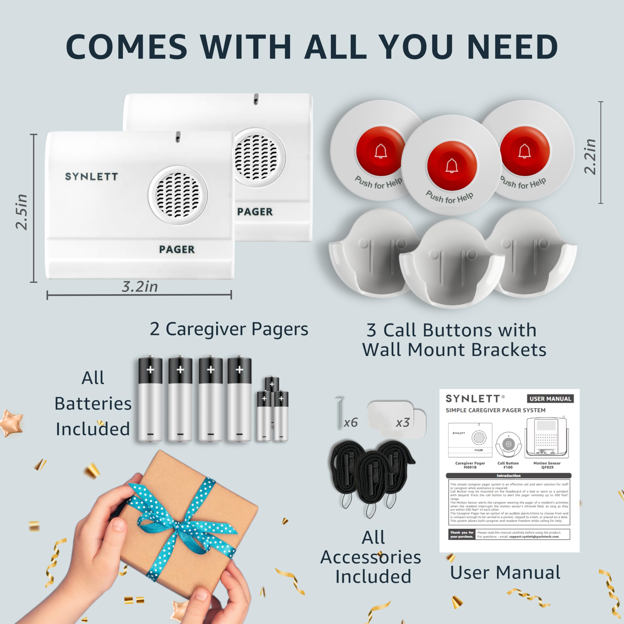 Caregiver Pager Wireless Call Buttons for Elderly Monitoring SOS Alert System Portable Alarm for Nurse Call Seniors Patients Emergency Home