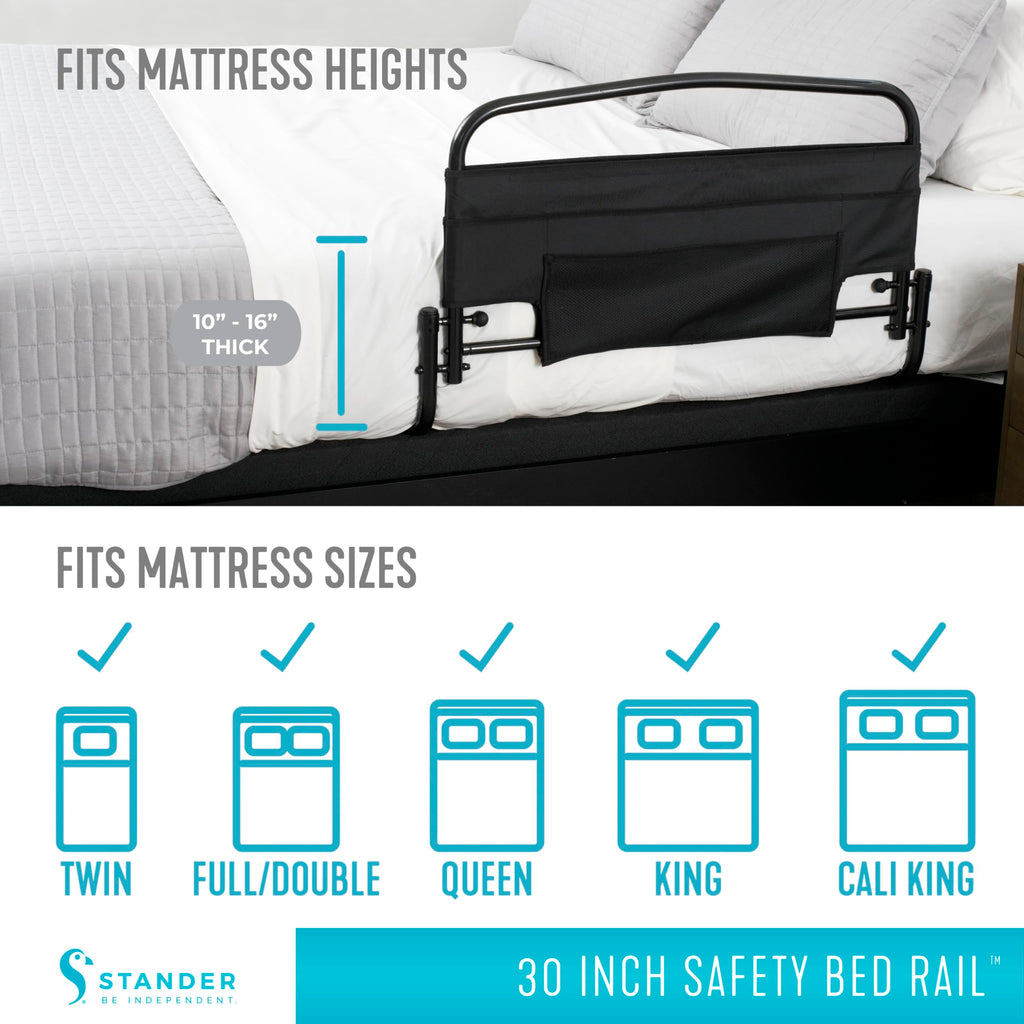 Stander 30inch Safety Bed Rail with Padded Pouch, Folding Guardrail for Adults, Seniors, and Elderly, Bedside Stand Assist Bar, Fits King, Queen, Full, and Twin Beds, ASTM Safety Approved Bedrail