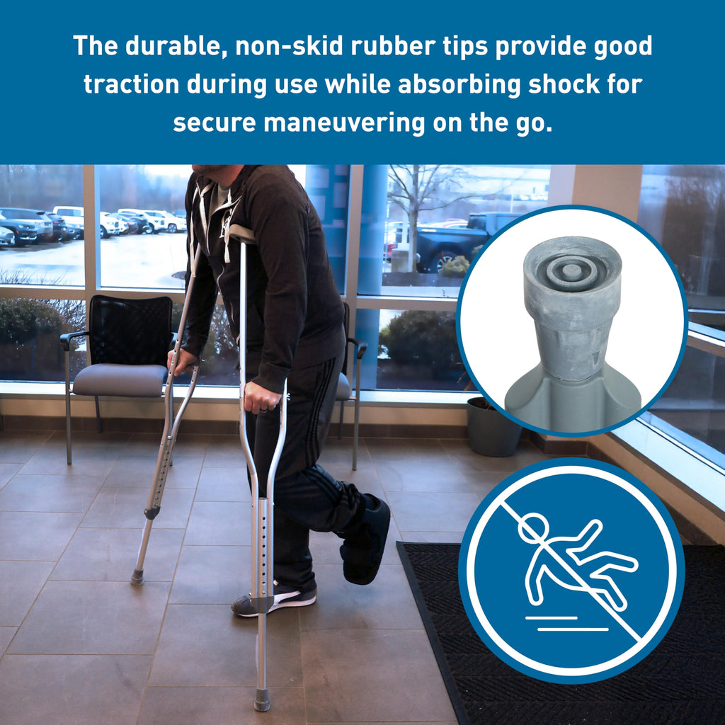 BodyMed Aluminum Crutches for Adults and Children – Pair of Lightweight, Height Adjustable Crutches – Includes Padded Underarm Cushions, Hand Grips, & Rubber Tips – Max. Weight Capacity 300 lb.