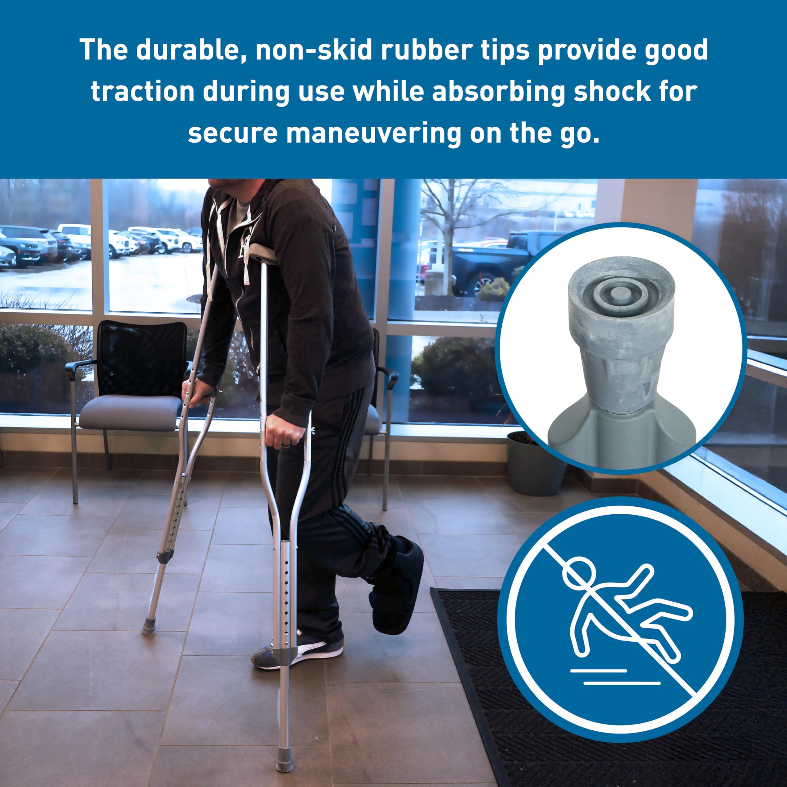 BodyMed Aluminum Crutches for Adults and Children – Pair of Lightweight, Height Adjustable Crutches – Includes Padded Underarm Cushions, Hand Grips, & Rubber Tips – Max. Weight Capacity 300 lb.