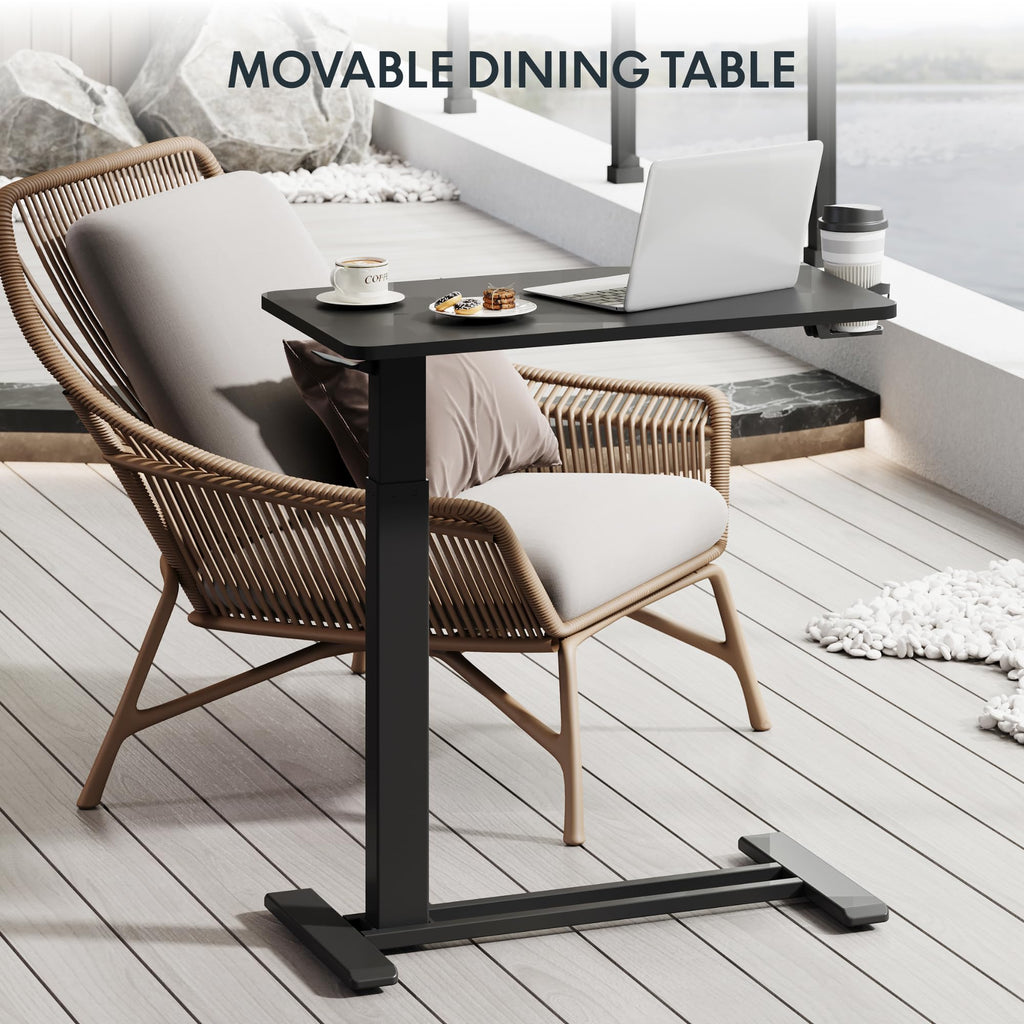 FLEXISPOT H7 Adjustable Overbed Bedside Table with Wheels Pneumatic Mobile Standing Desk Laptop Desk Rolling Computer Cart Movable Overbed Table Hospital Home Use(27.6" W x 15.7" D, White)
