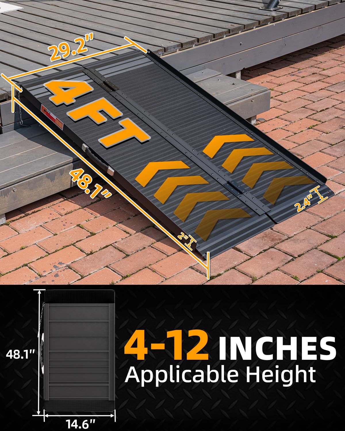 VNN Portable Wheelchair Ramp 4FT, Non-Slip Aluminum Folding Handicap Ramps, Door Threshold Wheelchair Ramps for Home, Threshold Ramp for Home Steps, Scooter Ramp, Doorways