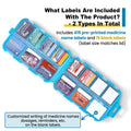 3 Pack 14 Grids Travel Pill Organizer Box with 415-Pcs Medicine Name Labels - Pocket Daily Pharmacy Case Container Kit - Travel Medication Holder Dispenser for Fish Oil Vitamin Supplement Storage