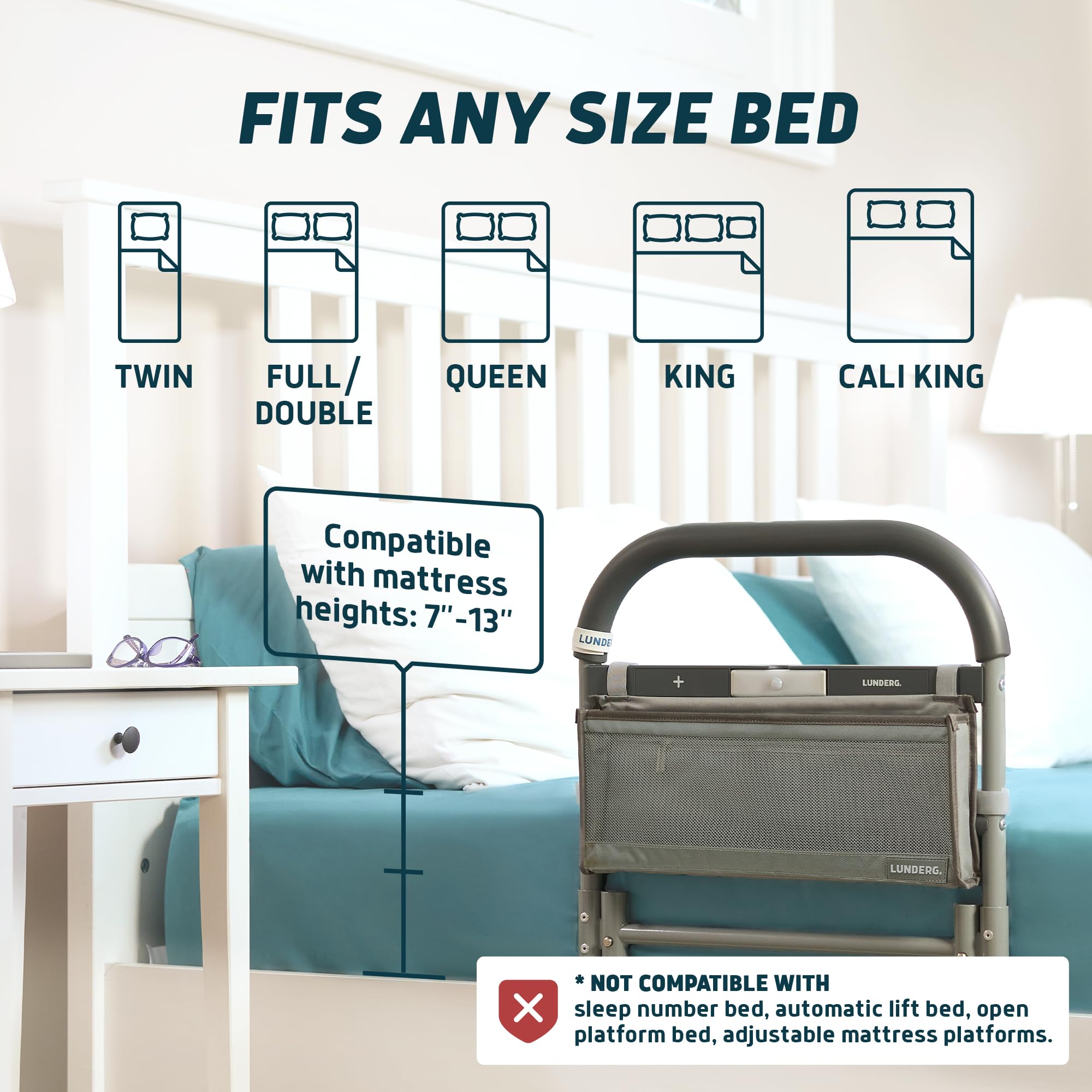 Lunderg Bed Assist Rail for Seniors with Motion-Activated Light & Non-Slip Grab Bar - Easy to Install Bed Rails for Elderly Adults Safety & Post-Surgery - Helps Reduce Falls & Support Independence