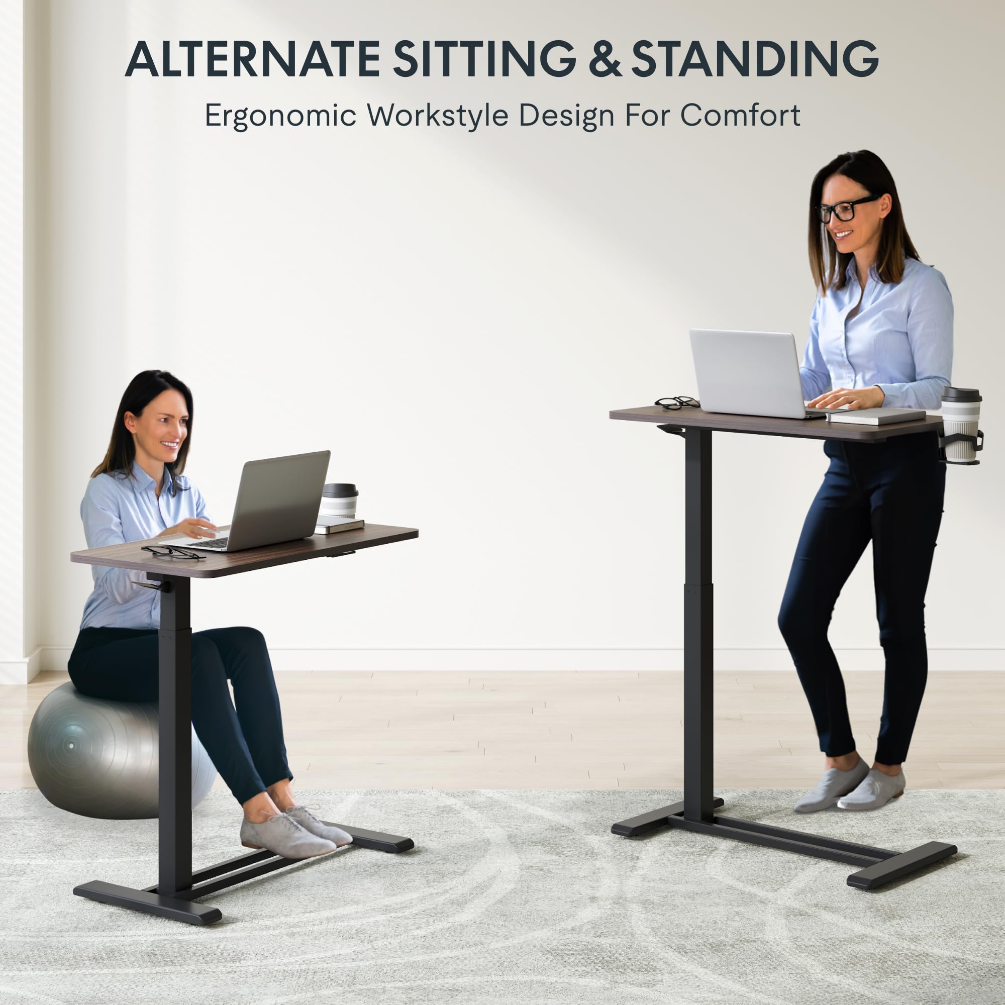 FLEXISPOT H7 Adjustable Overbed Bedside Table with Wheels Pneumatic Mobile Standing Desk Laptop Desk Rolling Computer Cart Movable Overbed Table Hospital Home Use(27.6" W x 15.7" D, White)