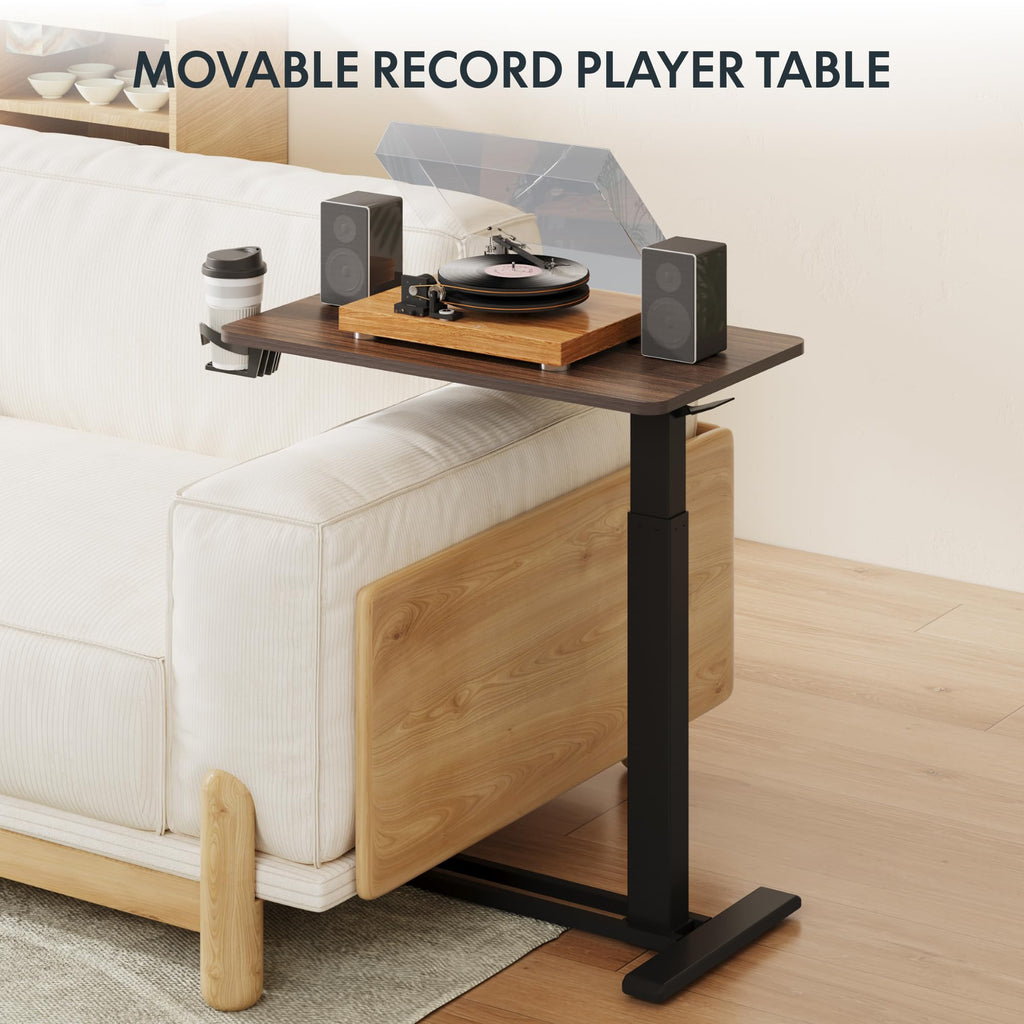 FLEXISPOT H7 Adjustable Overbed Bedside Table with Wheels Pneumatic Mobile Standing Desk Laptop Desk Rolling Computer Cart Movable Overbed Table Hospital Home Use(27.6" W x 15.7" D, White)