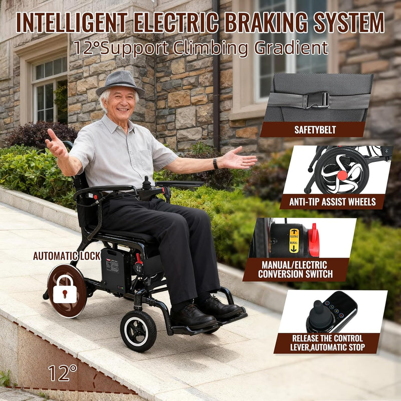 𝟐𝟔 𝐏𝐨𝐮𝐧𝐝𝐬 𝐂𝐚𝐫𝐛𝐨𝐧 𝐅𝐢𝐛𝐞𝐫 Electric Wheelchairs for Adults, 𝐔𝐥𝐭𝐫𝐚𝐥𝐢𝐠𝐡𝐭 𝐅𝐨𝐥𝐝𝐚𝐛𝐥𝐞 All Terrain Power Wheelchair, 300W Dual Motors Support 250 LBS