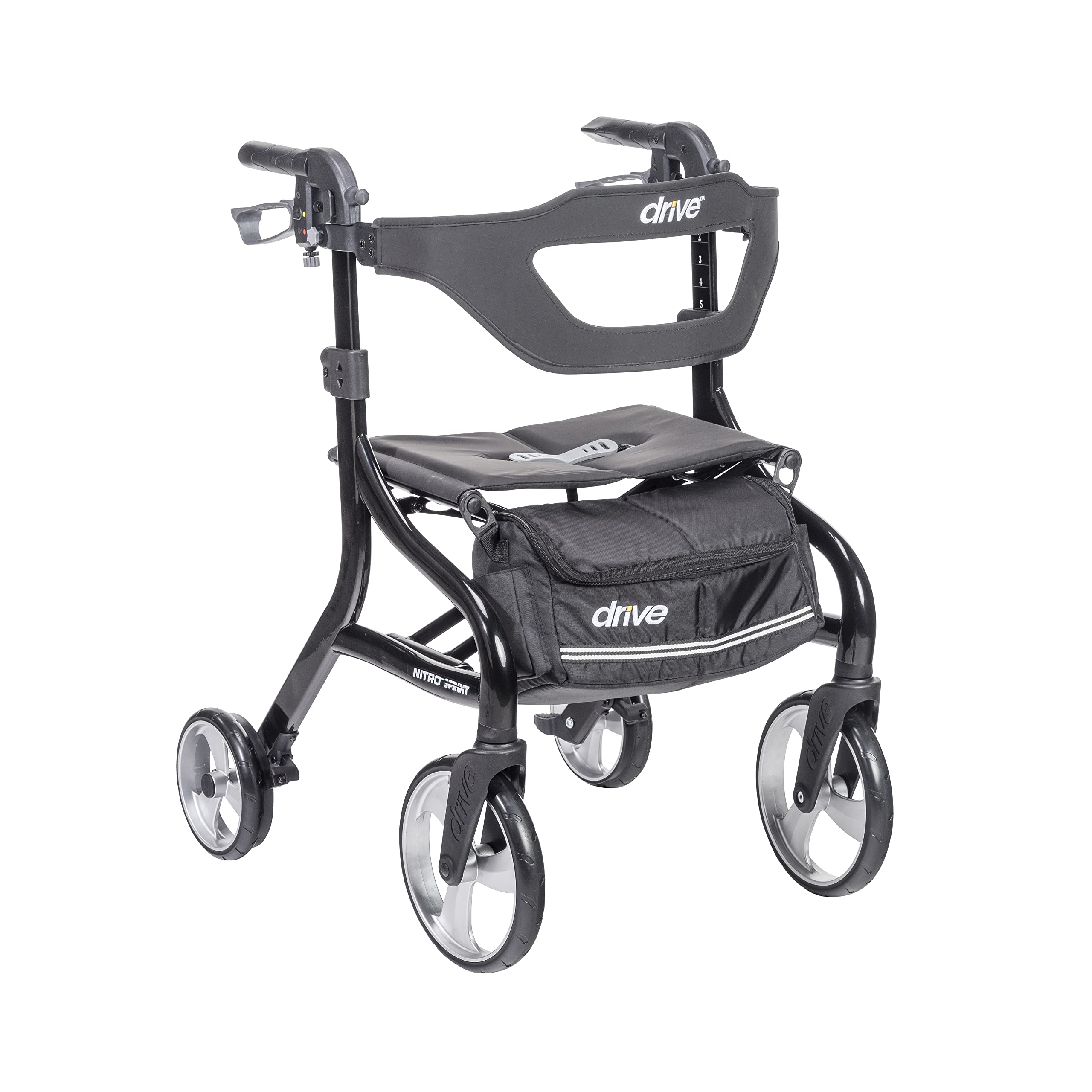 Drive Medical Nitro Sprint Foldable Rollator Walker with Seat, Standard Height Lightweight Large Wheels, Folding Rolling Walker, Red 1 Count 19 pounds
