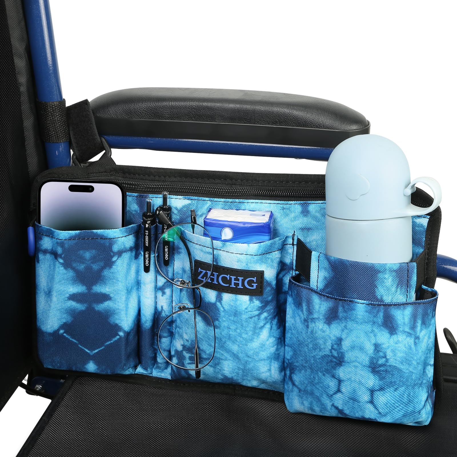 2 Pack Wheelchair Side Bag with Cup Holder, Wheelchair Armrest Pouch Accessories for Walker, Rollator, Electric Scooter Wheelchairs, Ideal Gift for Mother's Day & Father's Day