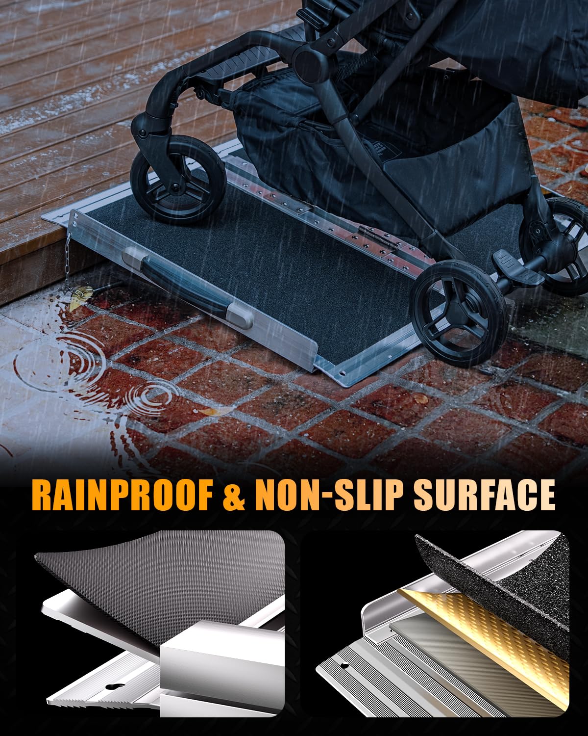 VNN Portable Wheelchair Ramp 4FT, Non-Slip Aluminum Folding Handicap Ramps, Door Threshold Wheelchair Ramps for Home, Threshold Ramp for Home Steps, Scooter Ramp, Doorways