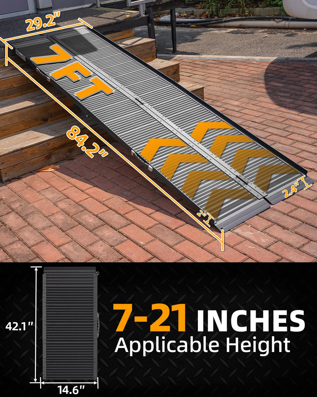 VNN Portable Wheelchair Ramp 4FT, Non-Slip Aluminum Folding Handicap Ramps, Door Threshold Wheelchair Ramps for Home, Threshold Ramp for Home Steps, Scooter Ramp, Doorways
