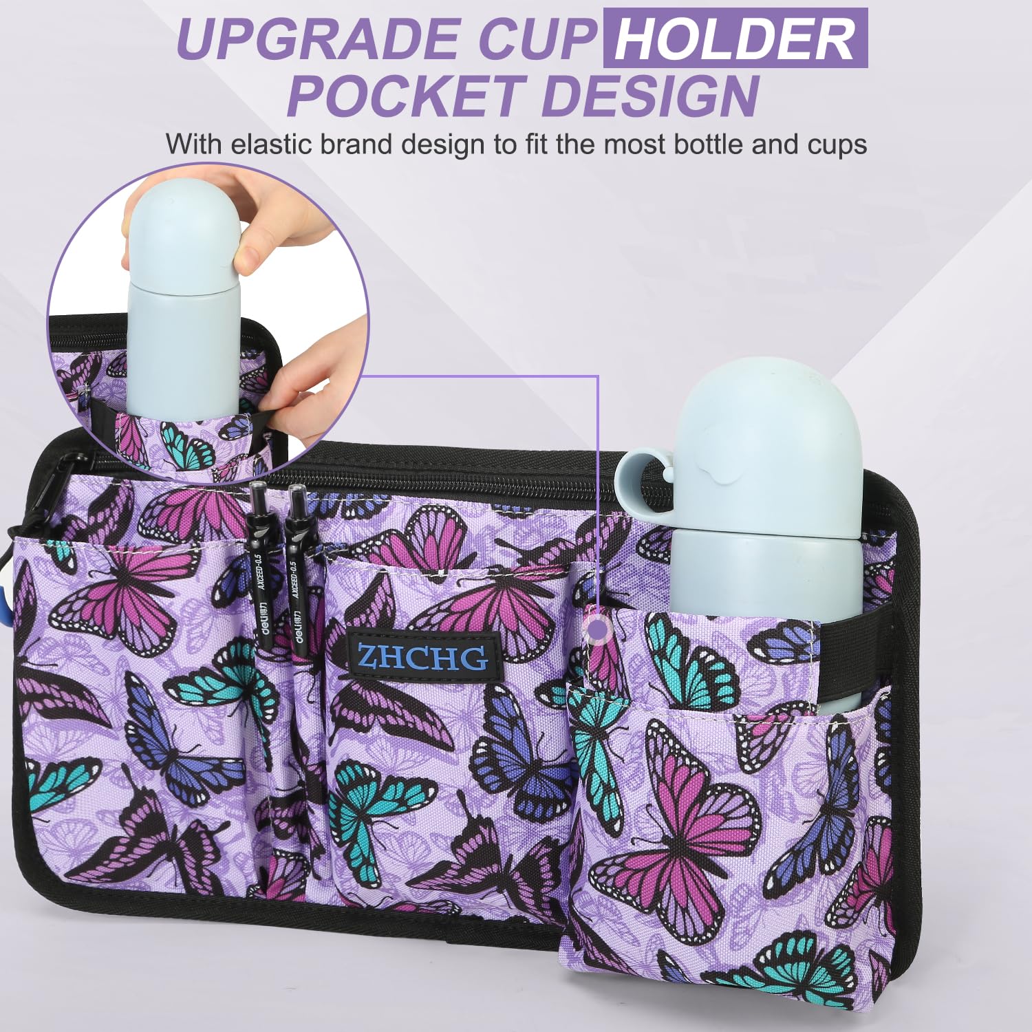 2 Pack Wheelchair Side Bag with Cup Holder, Wheelchair Armrest Pouch Accessories for Walker, Rollator, Electric Scooter Wheelchairs, Ideal Gift for Mother's Day & Father's Day