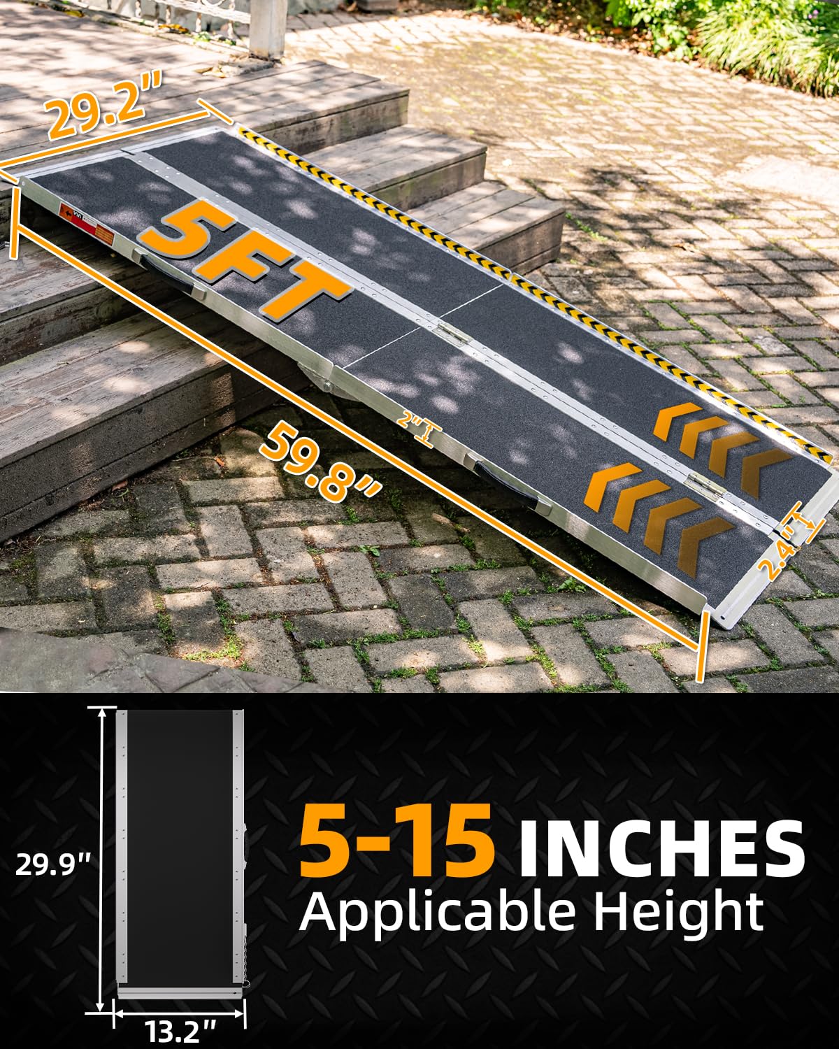 VNN Portable Wheelchair Ramp 4FT, Non-Slip Aluminum Folding Handicap Ramps, Door Threshold Wheelchair Ramps for Home, Threshold Ramp for Home Steps, Scooter Ramp, Doorways