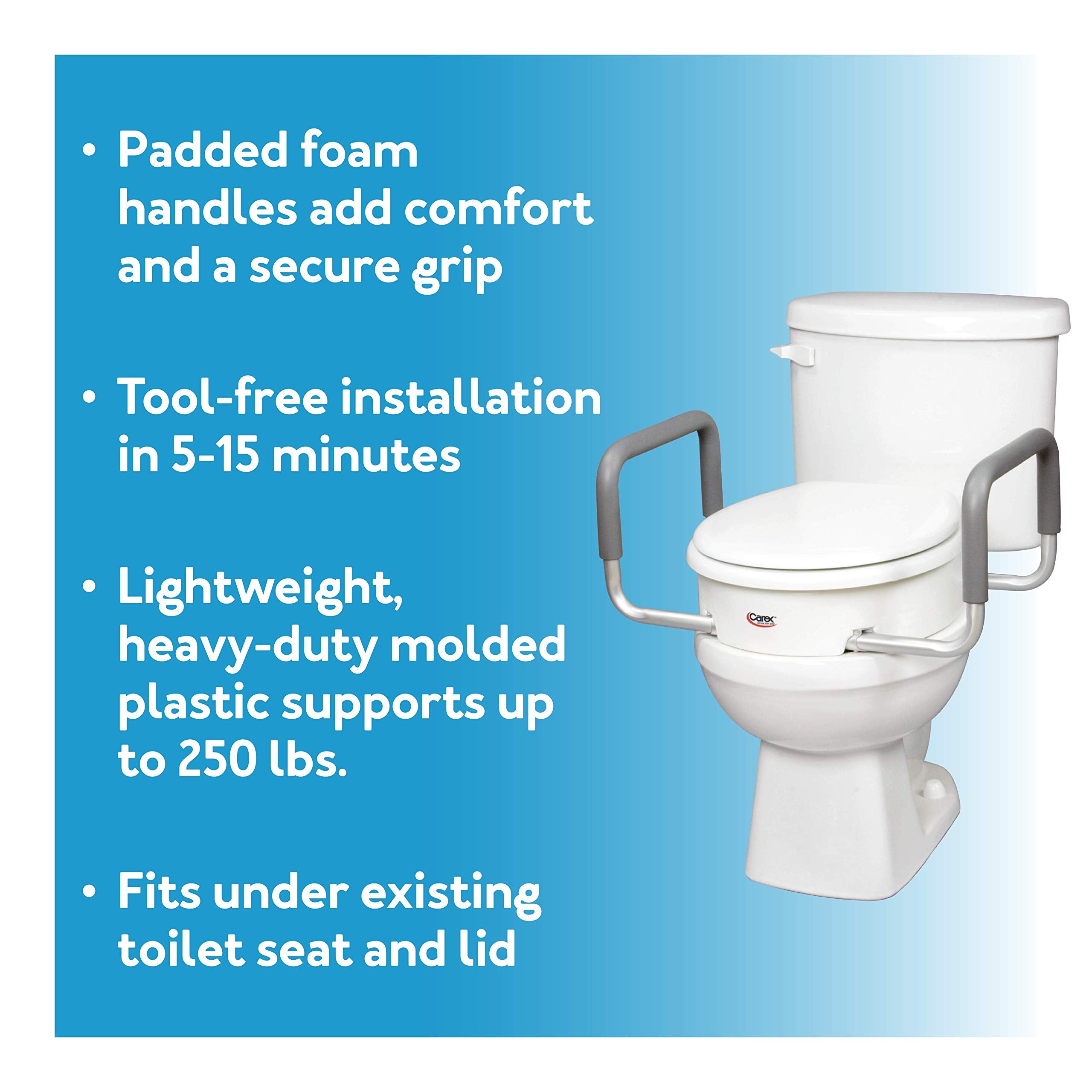 Carex 3.5 Inch Raised Toilet Seat with Arms, Elongated Toilet Seat Riser, 300 lbs Capacity, Elevating and Raising Seat for Elderly and Handicap, Universal, Slip-Resistant with Padded Handles, White