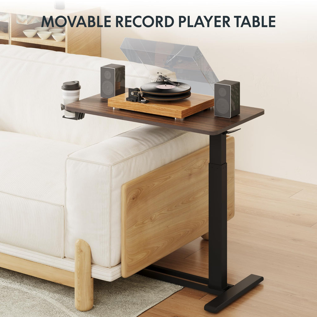 FLEXISPOT H7 Adjustable Overbed Bedside Table with Wheels Pneumatic Mobile Standing Desk Laptop Desk Rolling Computer Cart Movable Overbed Table Hospital Home Use(27.6" W x 15.7" D, White)