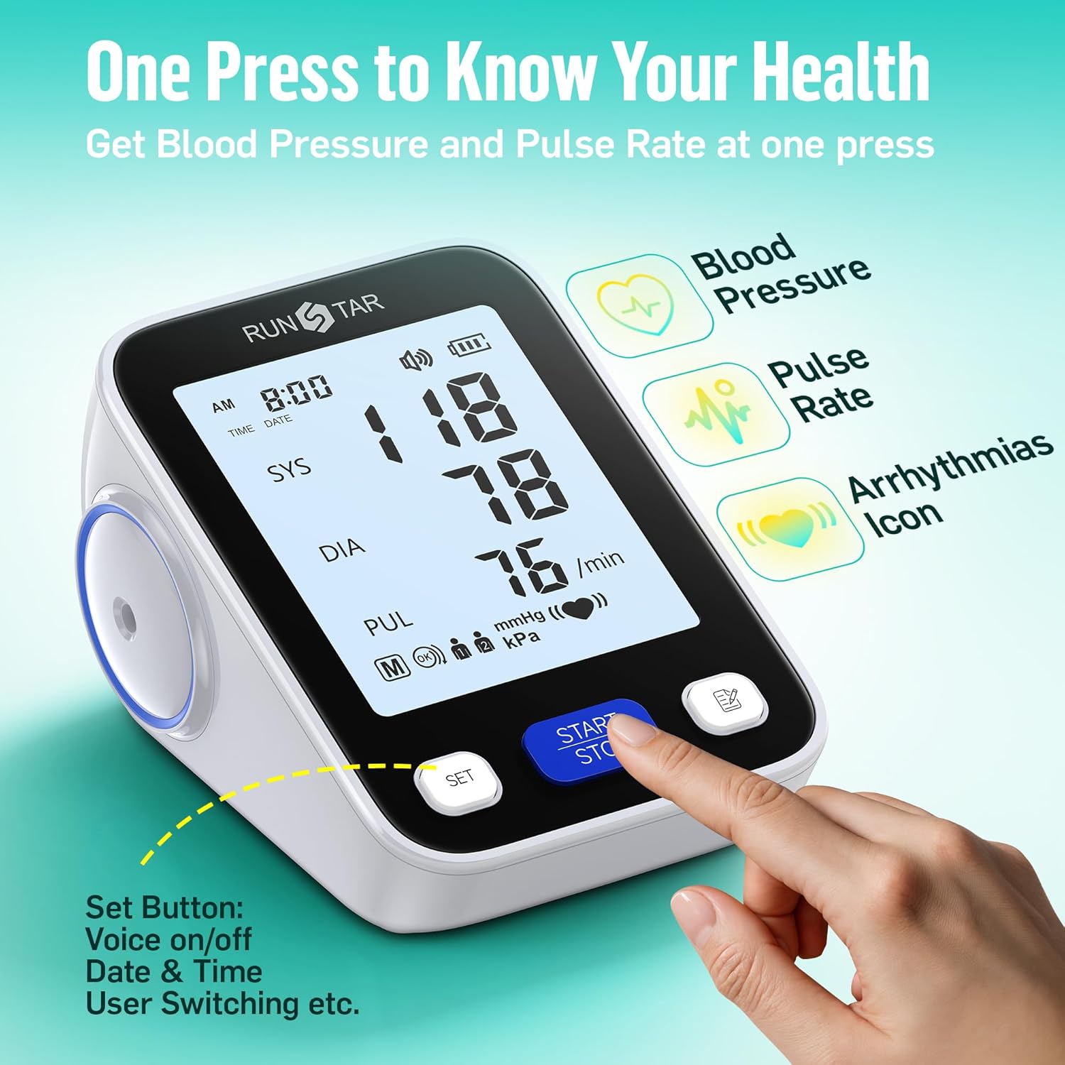 RunStar Upper Arm Blood Pressure Monitor with Wide Range Cuff (8.6'' -16.5'') for Home Use FSA&HSA Eligible, Automatic Digital BP Machine with Storage Bag, 2x99 Reading Memory