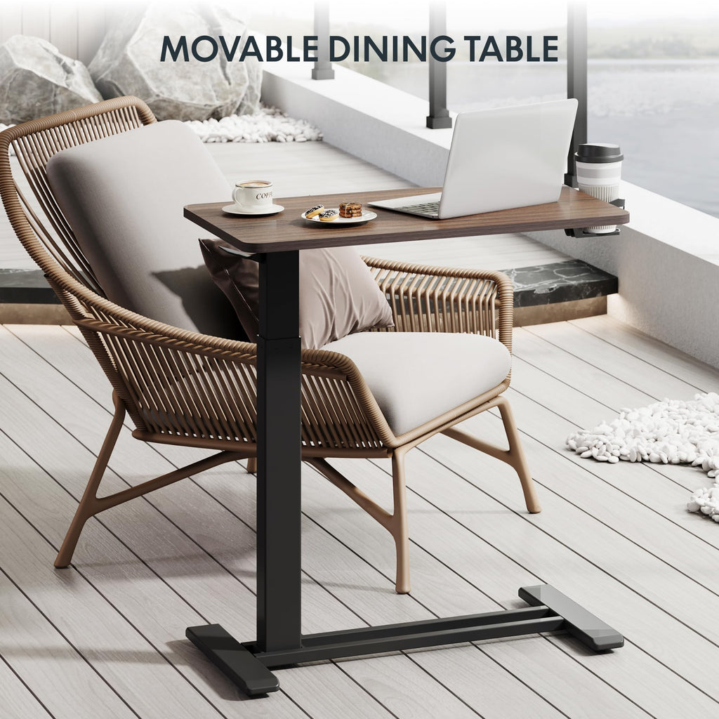 FLEXISPOT H7 Adjustable Overbed Bedside Table with Wheels Pneumatic Mobile Standing Desk Laptop Desk Rolling Computer Cart Movable Overbed Table Hospital Home Use(27.6" W x 15.7" D, White)