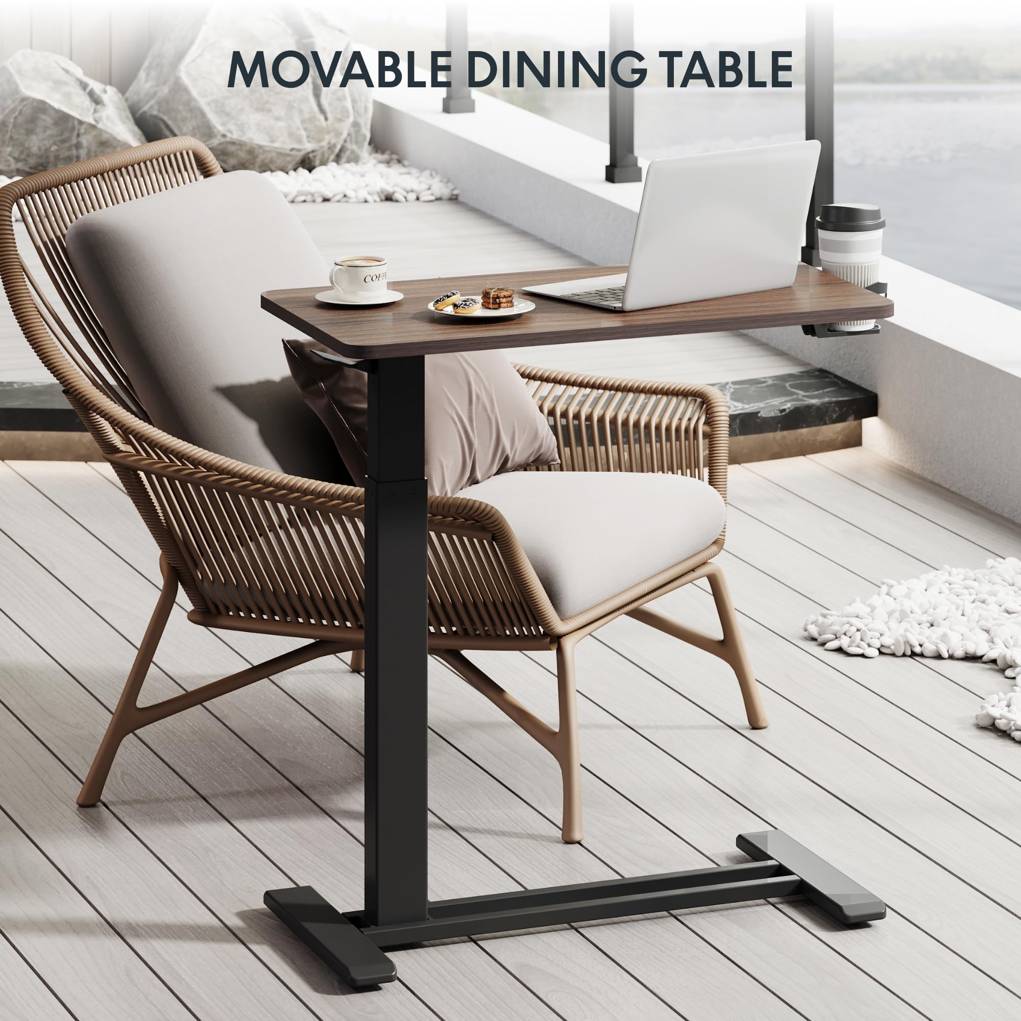 FLEXISPOT H7 Adjustable Overbed Bedside Table with Wheels Pneumatic Mobile Standing Desk Laptop Desk Rolling Computer Cart Movable Overbed Table Hospital Home Use(27.6" W x 15.7" D, White)