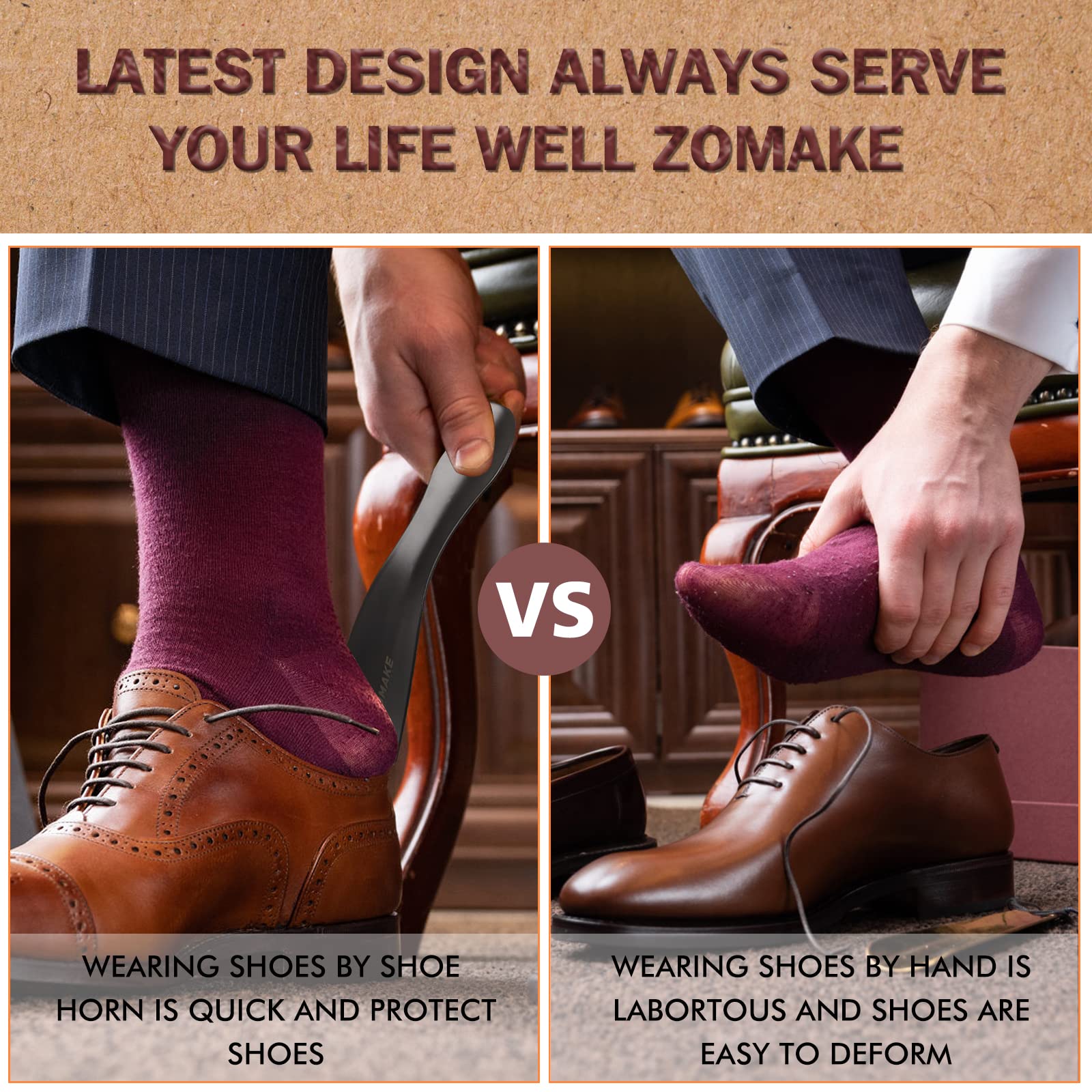 ZOMAKE Shoe Horn Long Handle for Seniors Men Women,Metal Long Shoehorn Boot Horn 16.5",Travel Small Shoe Spoon Helper for Kids 7.5"