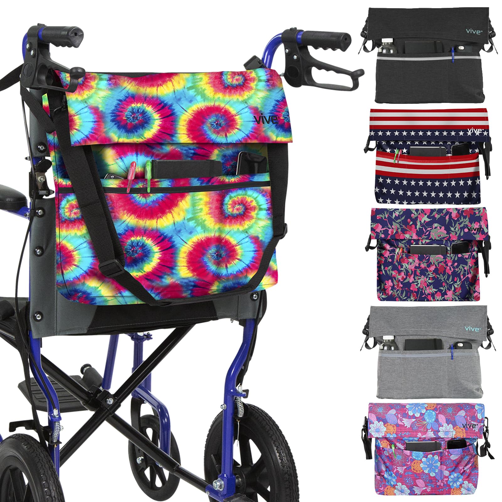 Vive XL Wheelchair Bag - Waterproof, Scratch-Resistant, Double-Stitched, Machine Washable Accessory for Adults, Seniors, 15 Colors - Storage Walker Backpack to Hang on Back of Wheel Chair
