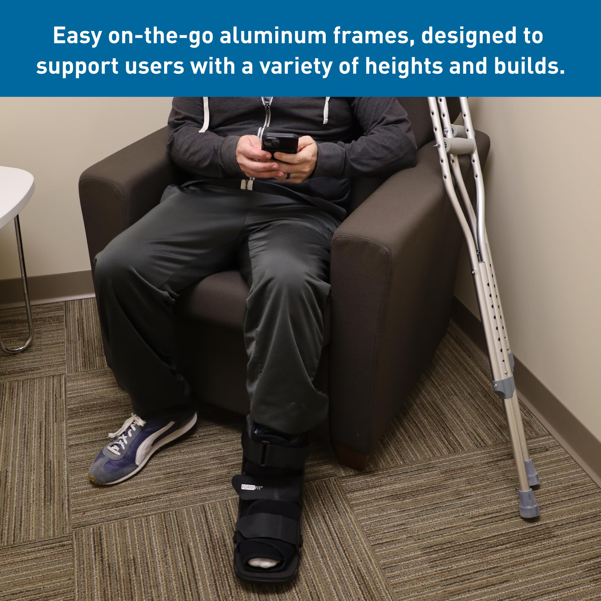 BodyMed Aluminum Crutches for Adults and Children – Pair of Lightweight, Height Adjustable Crutches – Includes Padded Underarm Cushions, Hand Grips, & Rubber Tips – Max. Weight Capacity 300 lb.