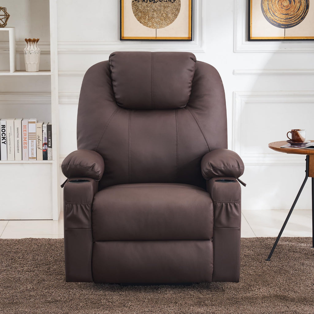 MCombo Electric Power Lift Recliner Chair Sofa with Massage and Heat for Elderly, 3 Positions, 2 Side Pockets, and Cup Holders, USB Ports, Faux Leather 7040 (Light Brown, Medium)