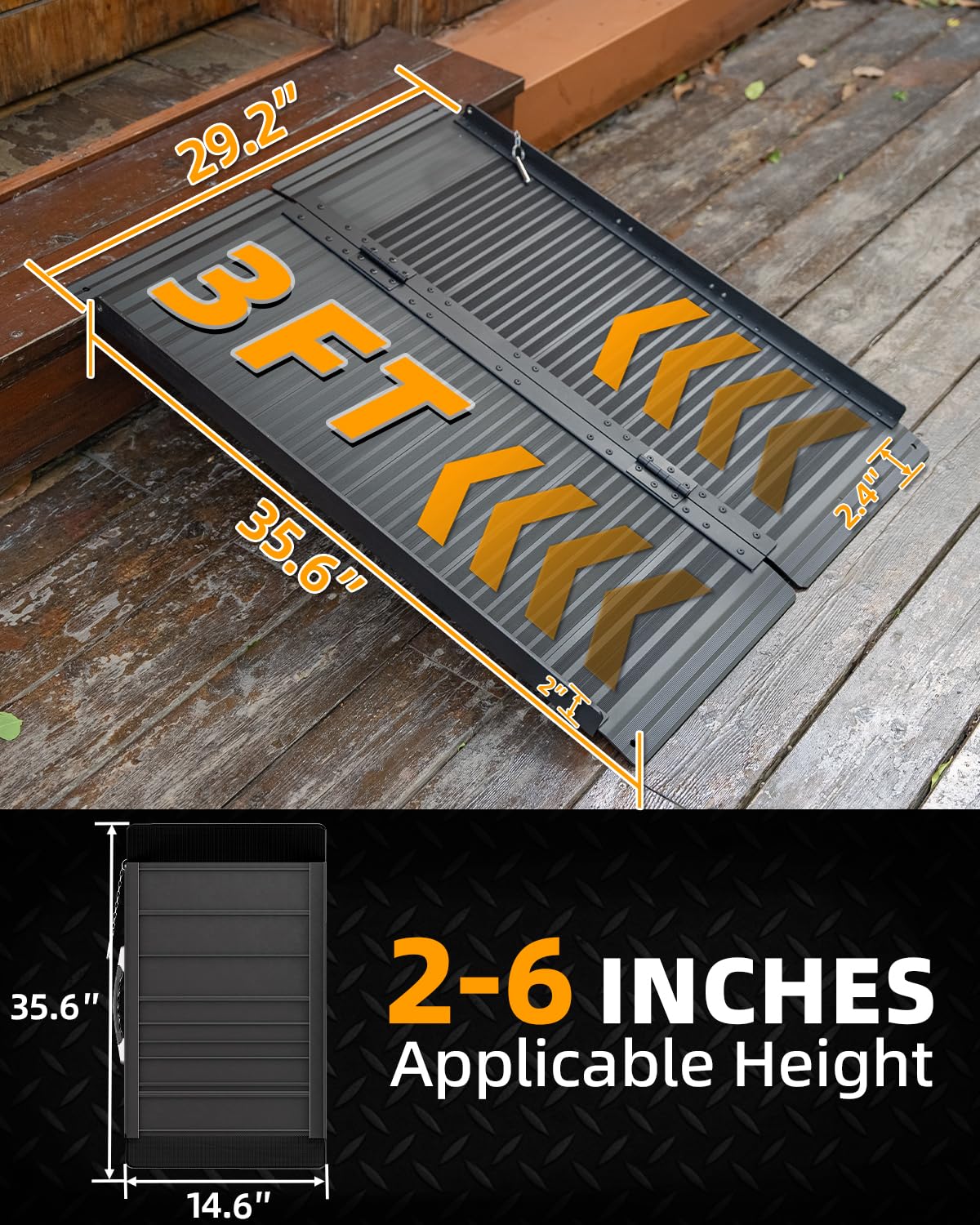 VNN Portable Wheelchair Ramp 4FT, Non-Slip Aluminum Folding Handicap Ramps, Door Threshold Wheelchair Ramps for Home, Threshold Ramp for Home Steps, Scooter Ramp, Doorways