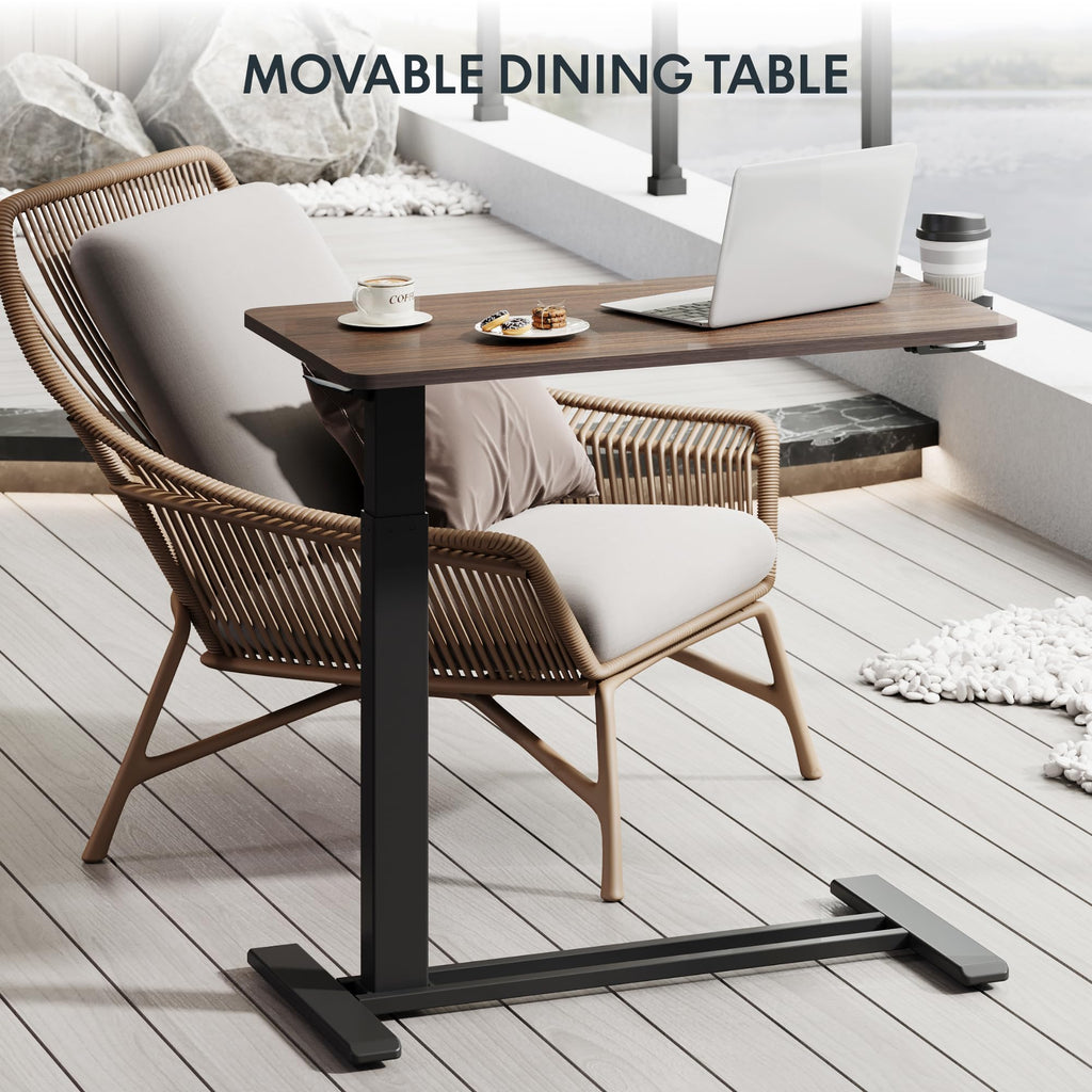FLEXISPOT H7 Adjustable Overbed Bedside Table with Wheels Pneumatic Mobile Standing Desk Laptop Desk Rolling Computer Cart Movable Overbed Table Hospital Home Use(27.6" W x 15.7" D, White)