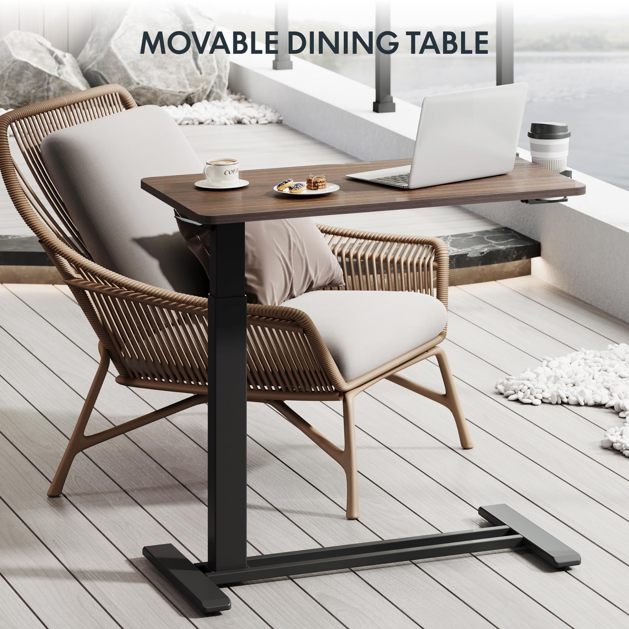 FLEXISPOT H7 Adjustable Overbed Bedside Table with Wheels Pneumatic Mobile Standing Desk Laptop Desk Rolling Computer Cart Movable Overbed Table Hospital Home Use(27.6" W x 15.7" D, White)