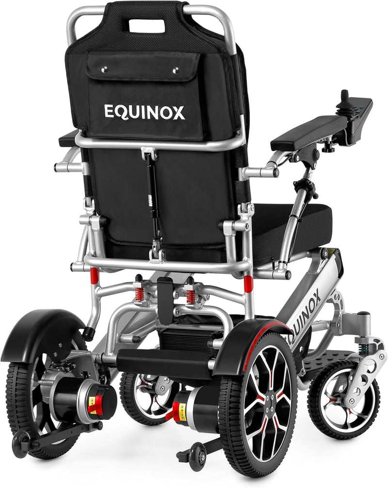 Equinox Power Wheelchair - Lightweight & Foldable Heavy-Duty 350W Dual Motor, Remote Control, Reclinable Backrest, 25 Mile Range Dual Batteries Electric Wheelchair(Travel Bag & Headlight)