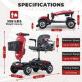Metro Mobility 4 Wheel Powered Mobility Scooters, 300 lbs Capacity Mobility Scooters for Adults, Folding Mobility Scooter Lightweight, Electric Scooters for Seniors 10 Miles Range LED Light Red