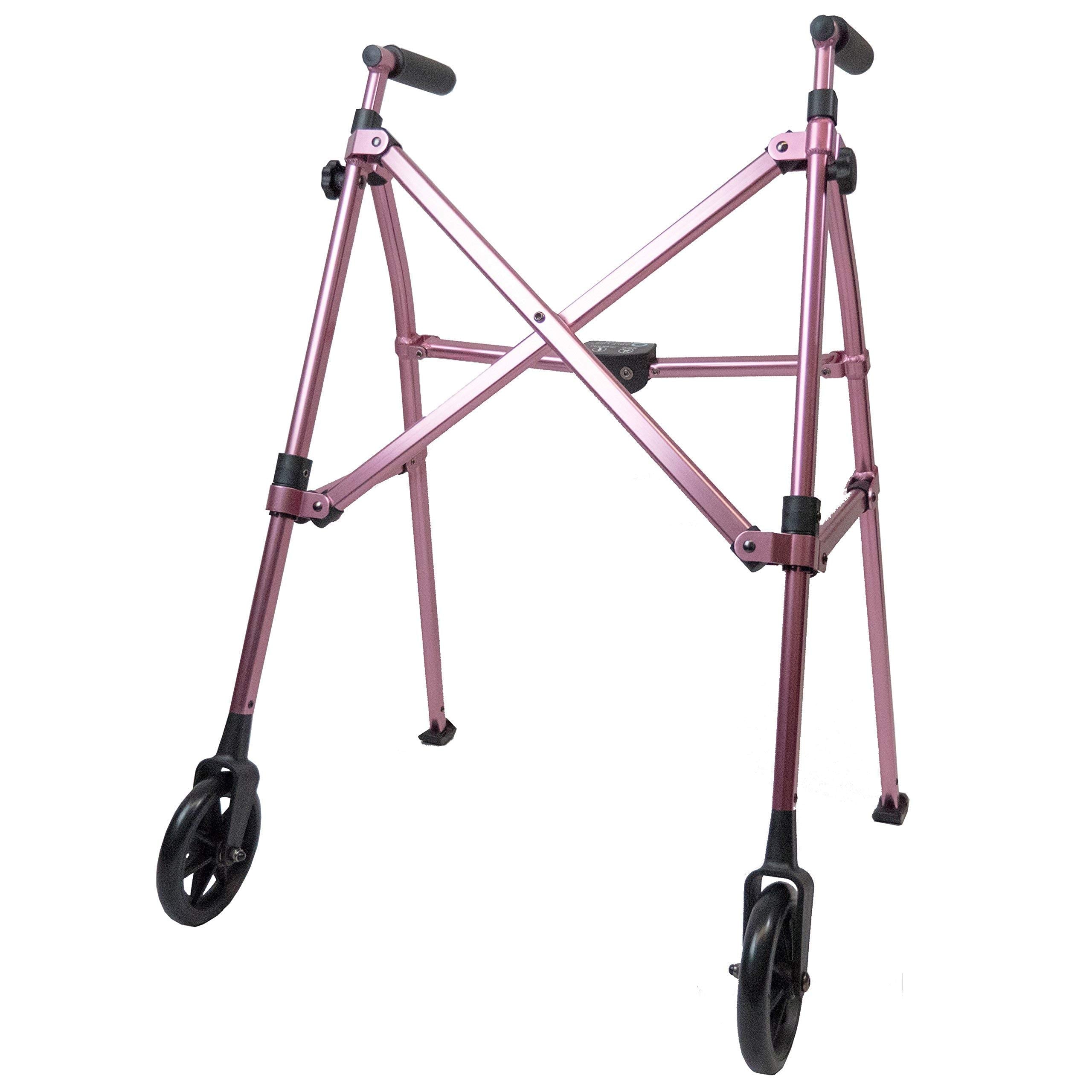 Stander Space Saver Walker, Lightweight Folding Rolling Mobility Aid for Seniors & Adults, Compact 2-Wheel Disability Device with 6-inch Wheels & Ski Glides for Walking Support, Cobalt Blue