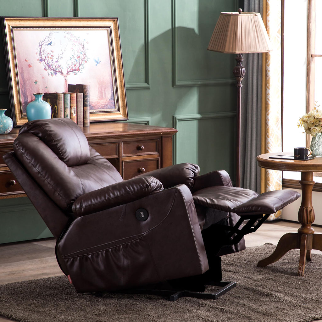 MCombo Electric Power Lift Recliner Chair Sofa with Massage and Heat for Elderly, 3 Positions, 2 Side Pockets, and Cup Holders, USB Ports, Faux Leather 7040 (Light Brown, Medium)