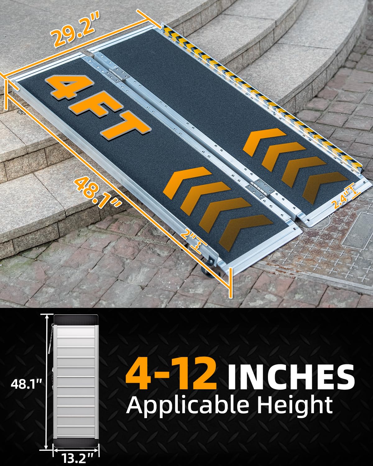 VNN Portable Wheelchair Ramp 4FT, Non-Slip Aluminum Folding Handicap Ramps, Door Threshold Wheelchair Ramps for Home, Threshold Ramp for Home Steps, Scooter Ramp, Doorways