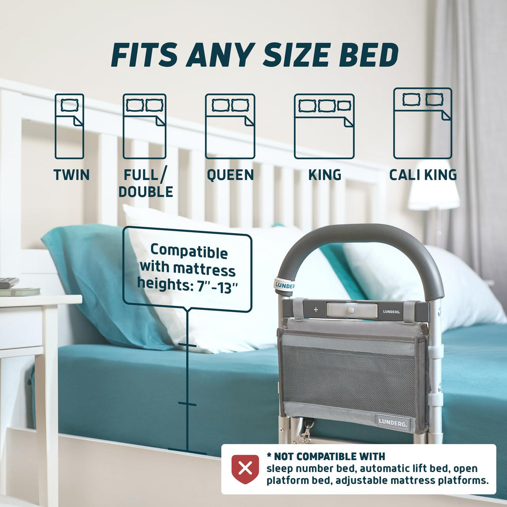Lunderg Bed Assist Rail for Seniors with Motion-Activated Light & Non-Slip Grab Bar - Easy to Install Bed Rails for Elderly Adults Safety & Post-Surgery - Helps Reduce Falls & Support Independence