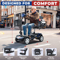 Metro Mobility 4 Wheel Powered Mobility Scooters, 300 lbs Capacity Mobility Scooters for Adults, Folding Mobility Scooter Lightweight, Electric Scooters for Seniors 10 Miles Range LED Light Red