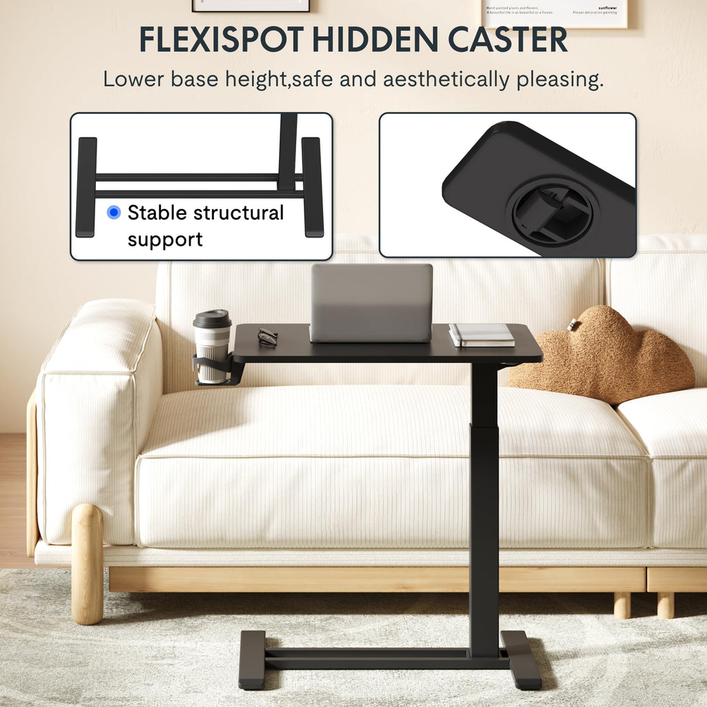 FLEXISPOT H7 Adjustable Overbed Bedside Table with Wheels Pneumatic Mobile Standing Desk Laptop Desk Rolling Computer Cart Movable Overbed Table Hospital Home Use(27.6" W x 15.7" D, White)
