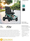 Golden Technologies Golden Ally Manual Folding Power Wheelchair - Memory Foam Seat - USB Port - Removable Lithium Battery - Smart Control Mobile App - Airline Approved - 56 lbs. Total (Teal)