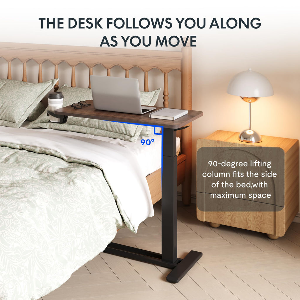 FLEXISPOT H7 Adjustable Overbed Bedside Table with Wheels Pneumatic Mobile Standing Desk Laptop Desk Rolling Computer Cart Movable Overbed Table Hospital Home Use(27.6" W x 15.7" D, White)