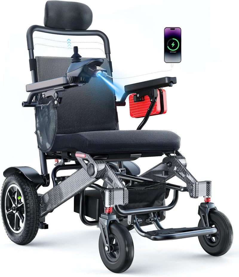 30 Miles Reclining Electric Wheelchair, 600W Dual Brushless Motor Electric Wheelchairs for Adults with Headrest, Lightweight Foldable Portable All Terrain Power Wheelchair, 30AH Lithium Battery