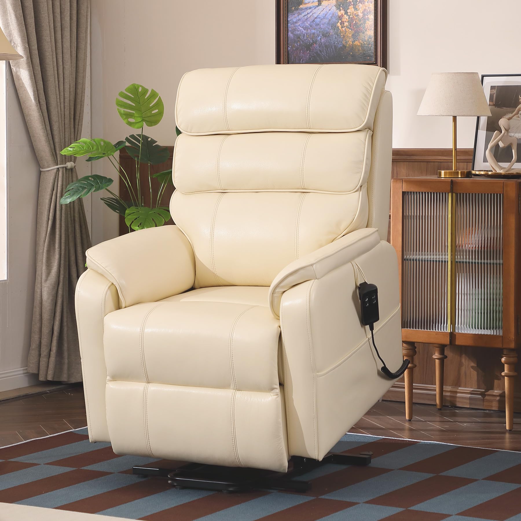 DYNOX Big Tall Man Large-Wide Power Dual Motor Lift Recliners Chairs for Elderly Lay Flat Lift Chair with Infinite Positions, Heat & Massage, Supports 400 LBS(9298L,Faux Leather,Brown)