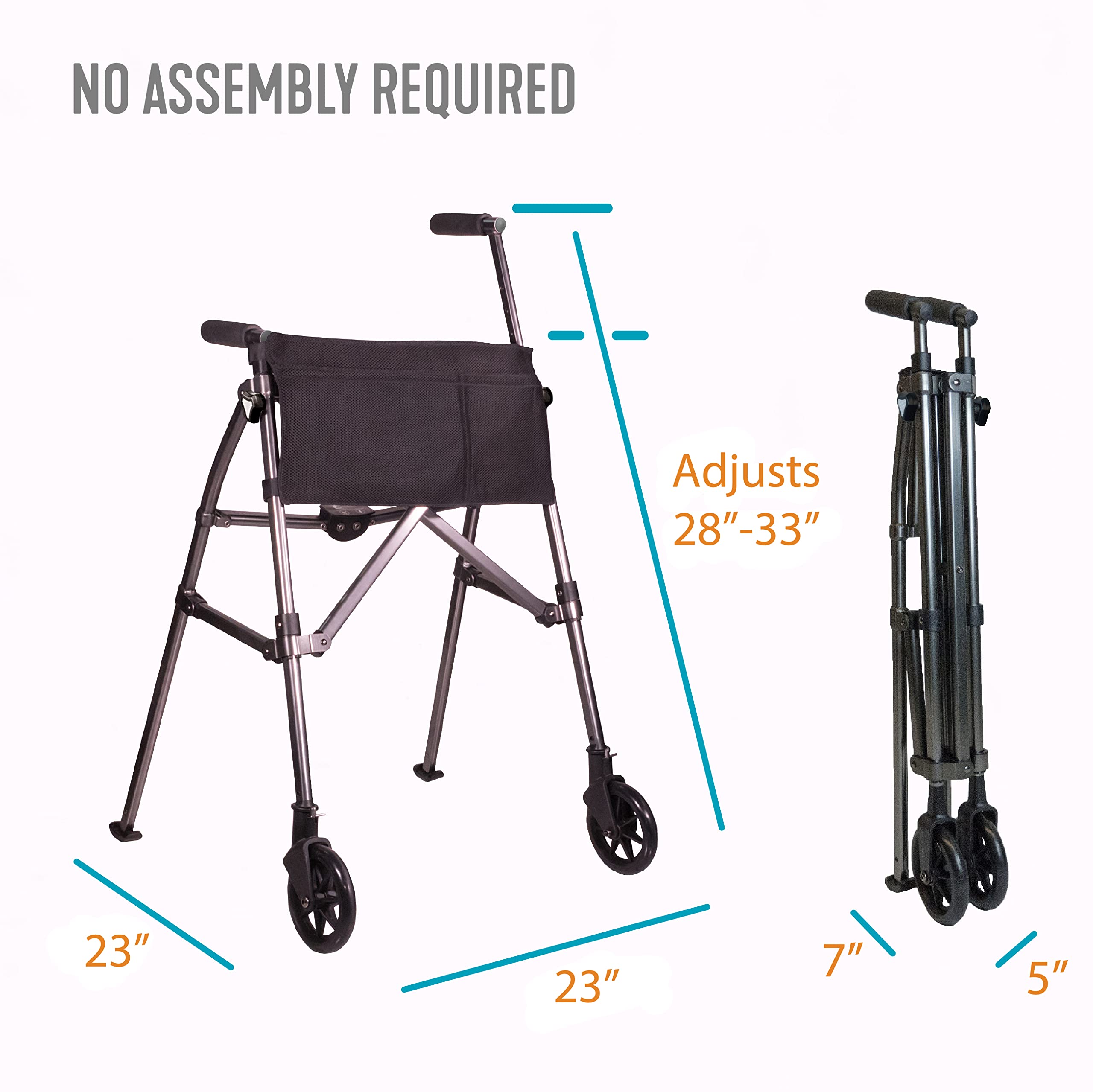 Stander Wonder Walker Plus, Lightweight Folding Mobility Aid for Adults, Seniors, and Elderly, Collapsible Travel EZ Fold-N-Go with Wheels, Glides, & Basket, Black Walnut