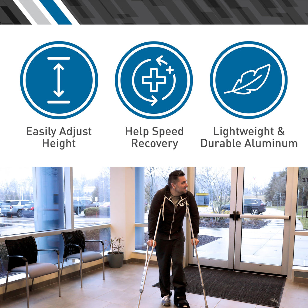 BodyMed Aluminum Crutches for Adults and Children – Pair of Lightweight, Height Adjustable Crutches – Includes Padded Underarm Cushions, Hand Grips, & Rubber Tips – Max. Weight Capacity 300 lb.