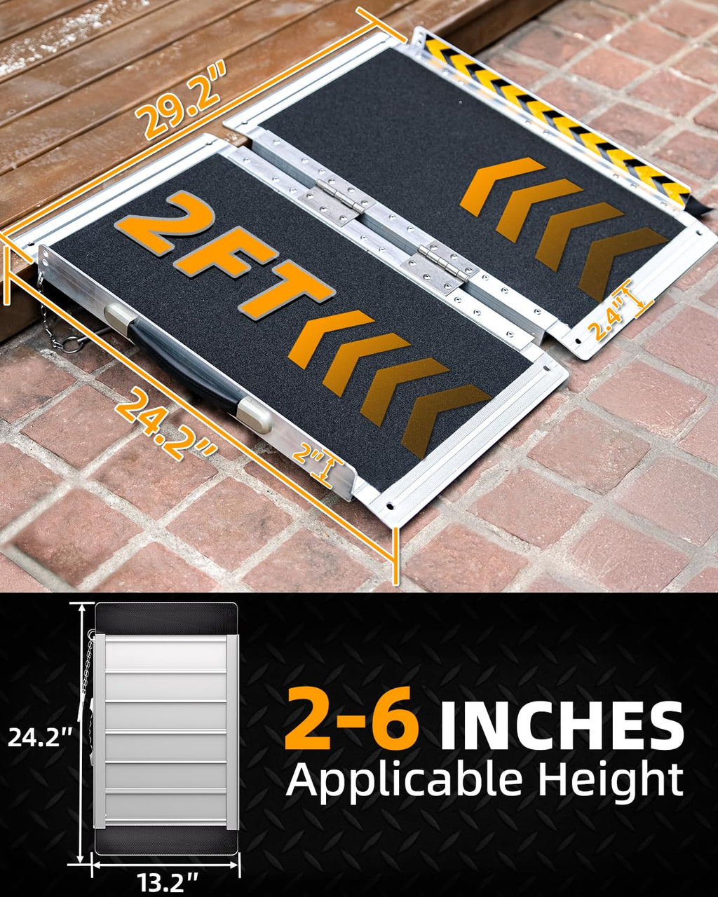 VNN Portable Wheelchair Ramp 4FT, Non-Slip Aluminum Folding Handicap Ramps, Door Threshold Wheelchair Ramps for Home, Threshold Ramp for Home Steps, Scooter Ramp, Doorways