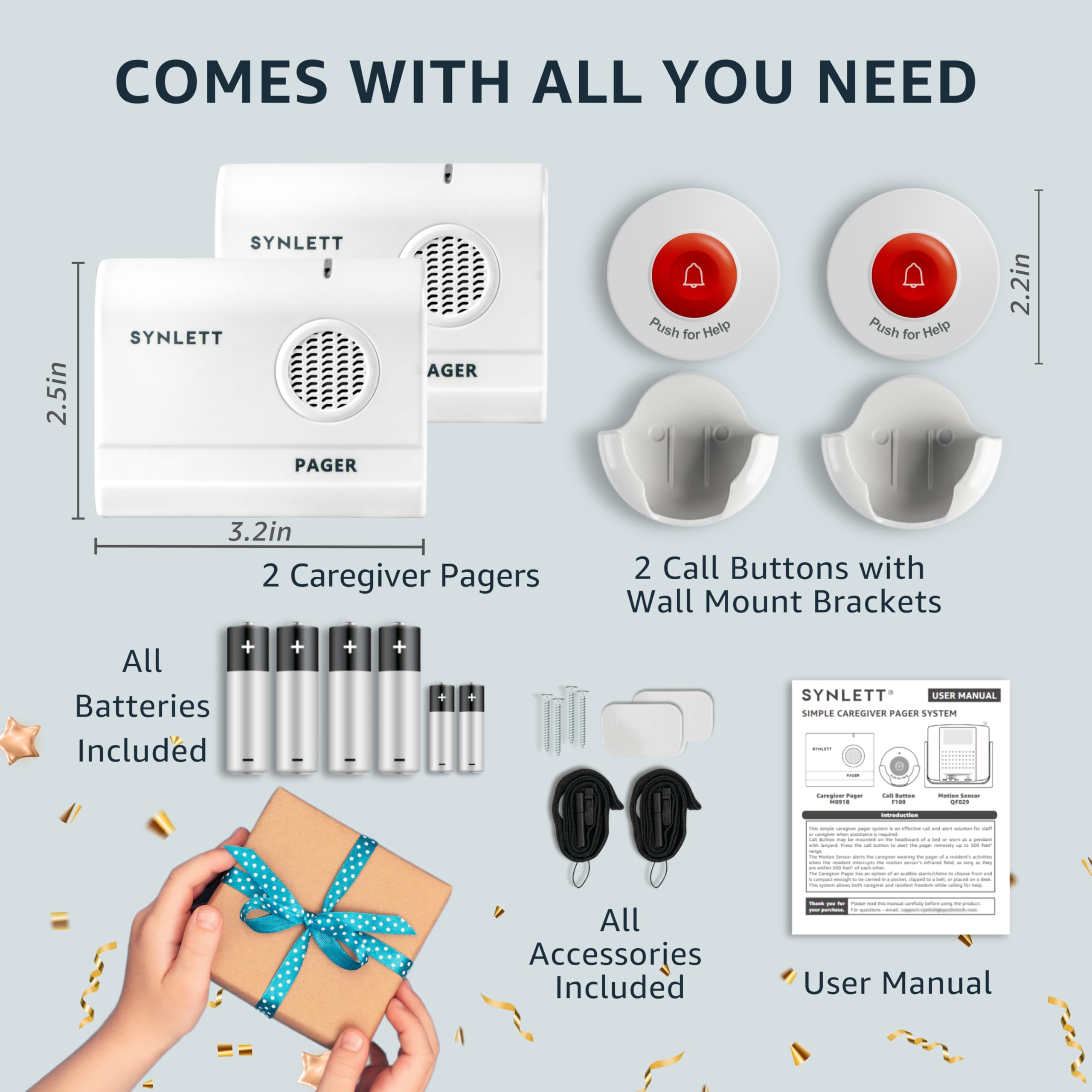 Caregiver Pager Wireless Call Buttons for Elderly Monitoring SOS Alert System Portable Alarm for Nurse Call Seniors Patients Emergency Home
