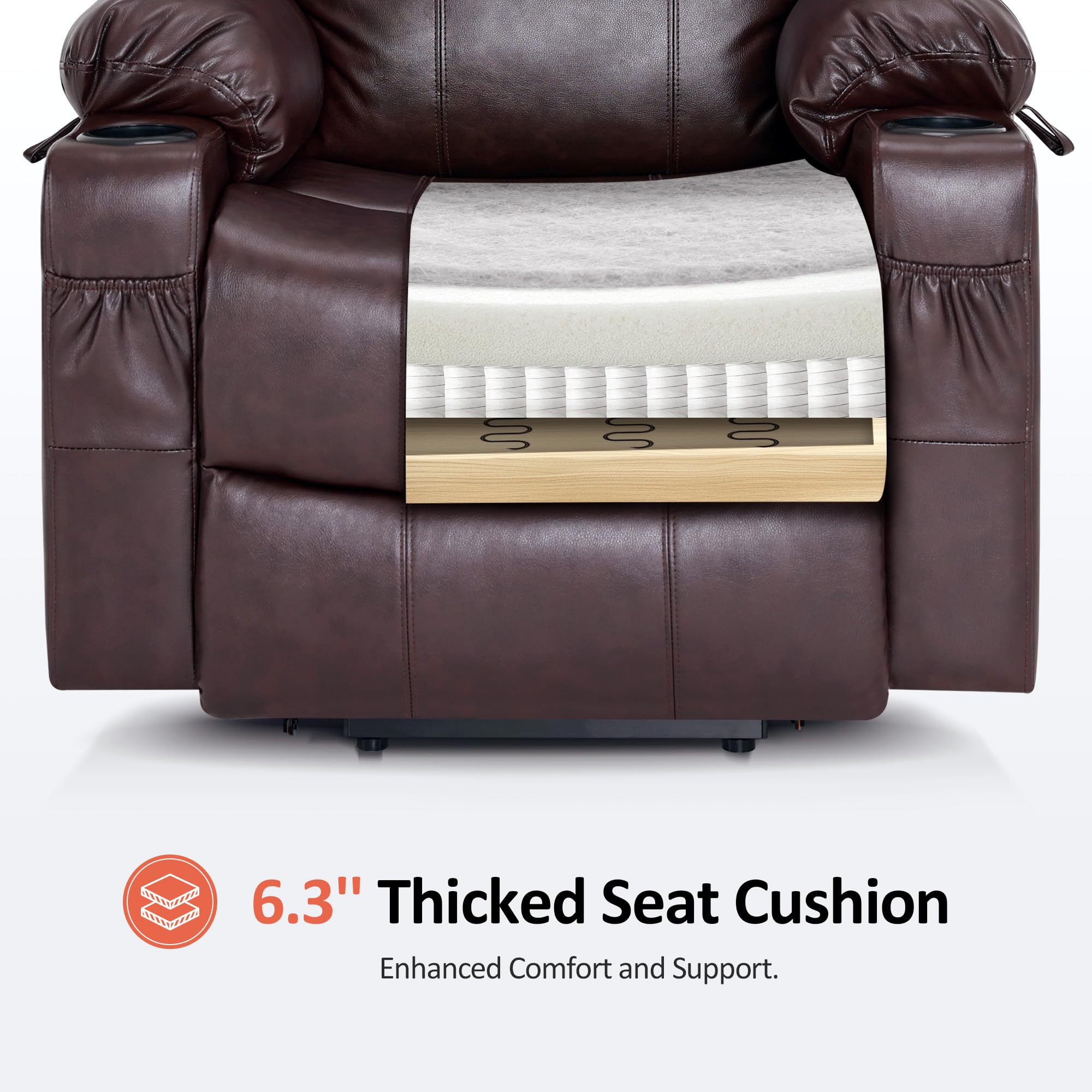 MCombo Electric Power Lift Recliner Chair Sofa with Massage and Heat for Elderly, 3 Positions, 2 Side Pockets, and Cup Holders, USB Ports, Faux Leather 7040 (Light Brown, Medium)