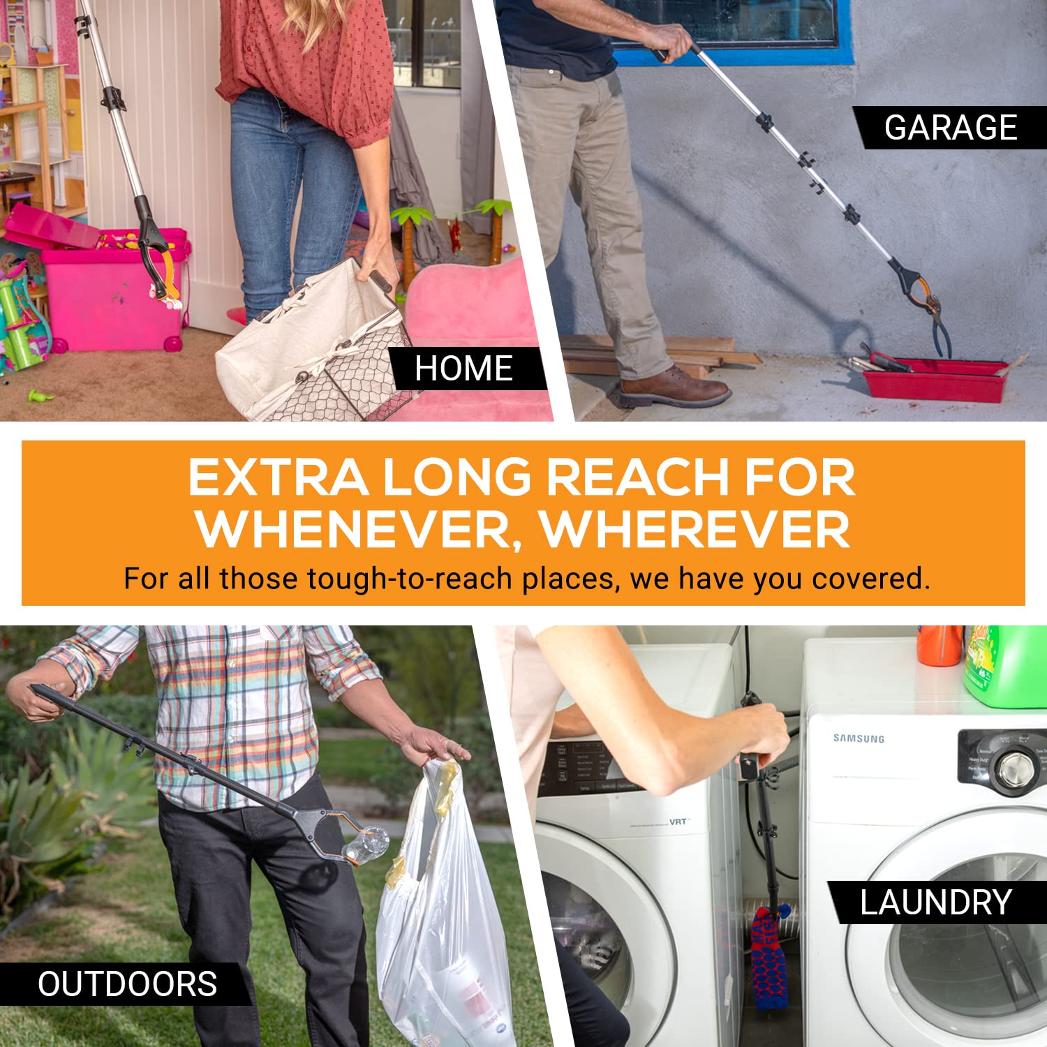 EZPIK Pro 36" Flexible Folding Grabber Tool for Elderly + Magnets, Reacher for Disabled & Seniors Heavy Duty Rotating Grippers for Reaching Underneath, Trash Grabbers & Pickers for Mobility