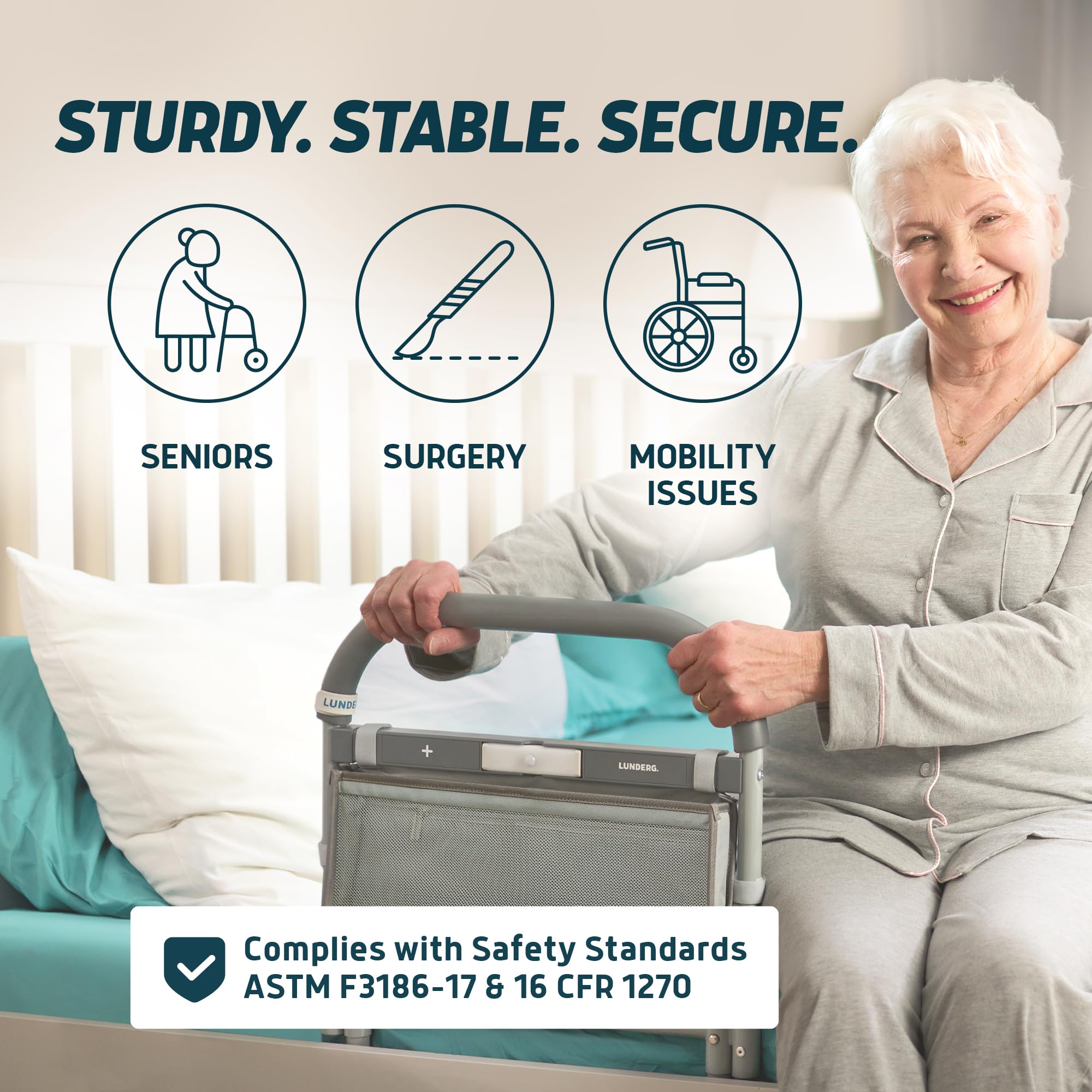 Lunderg Bed Assist Rail for Seniors with Motion-Activated Light & Non-Slip Grab Bar - Easy to Install Bed Rails for Elderly Adults Safety & Post-Surgery - Helps Reduce Falls & Support Independence