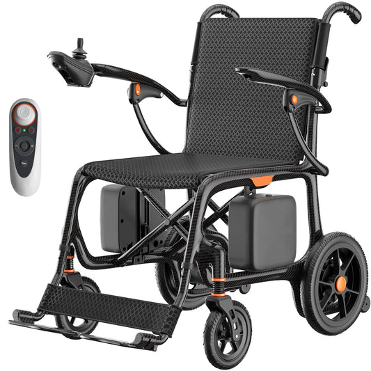 28lbs Ultralight 28 Miles Long Range 100% Carbon Fiber Travel Electric Wheelchairs for Adults, FreeWink Foldable Portable Electric Wheelchairs with 2 Lithium Batteries for All Terrain Airline Approved