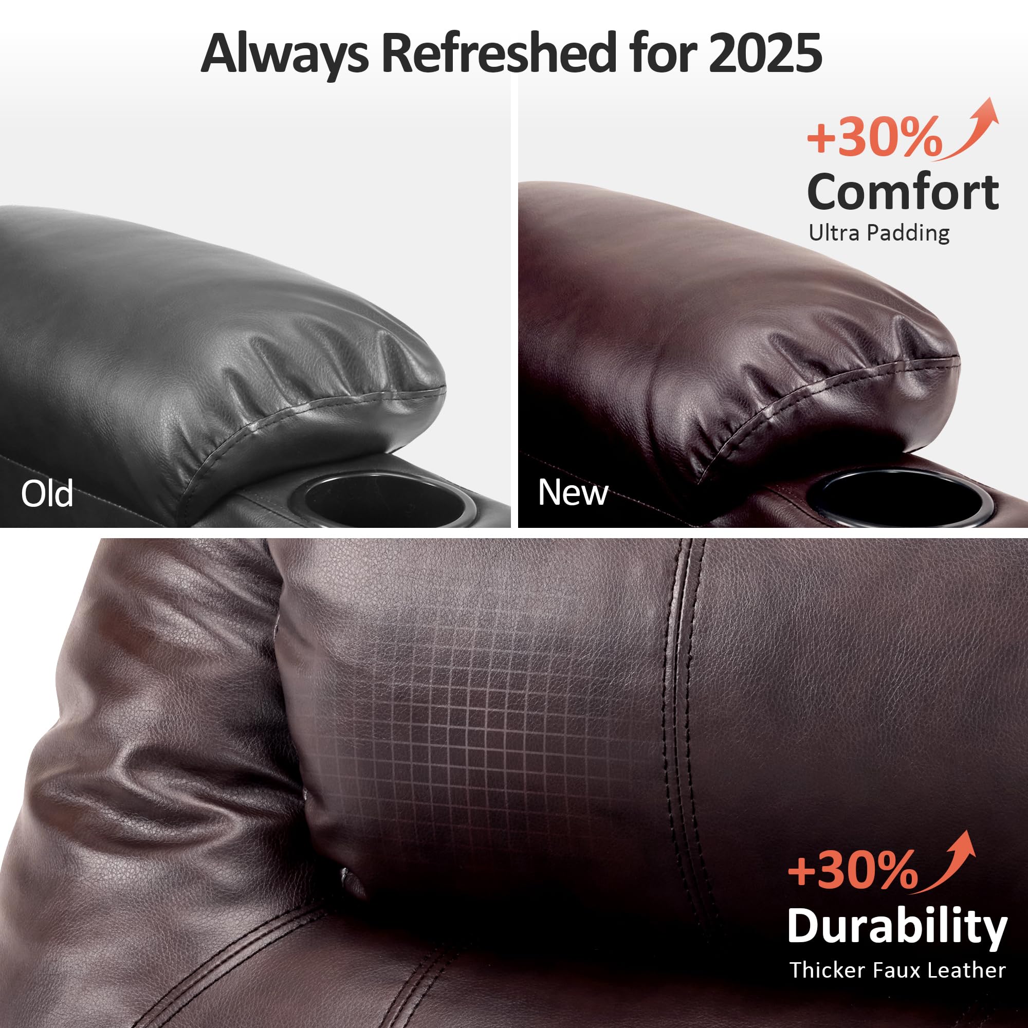 MCombo Electric Power Lift Recliner Chair Sofa with Massage and Heat for Elderly, 3 Positions, 2 Side Pockets, and Cup Holders, USB Ports, Faux Leather 7040 (Light Brown, Medium)